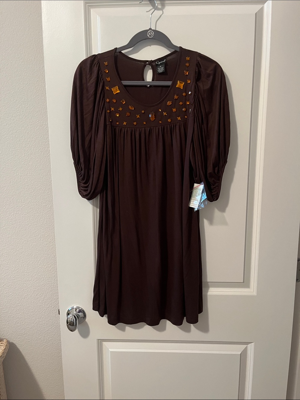 Cejon Chocolate Brown Scoop-Neck Tunic with Amber Embellishments